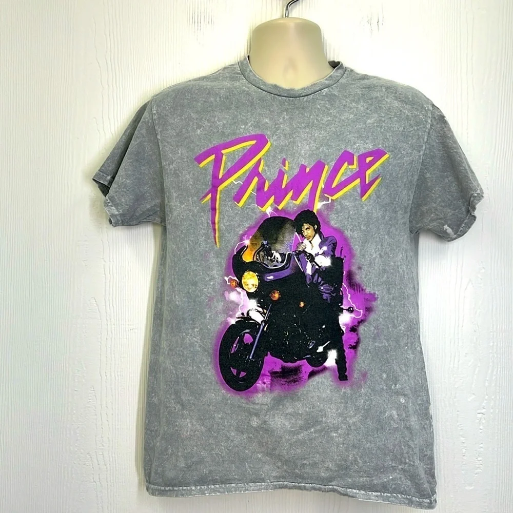 The Prince Estate - Prince Motorcycle Graphic Grey& White Tie Dye Shirt SZ M - Picture 1 of 8